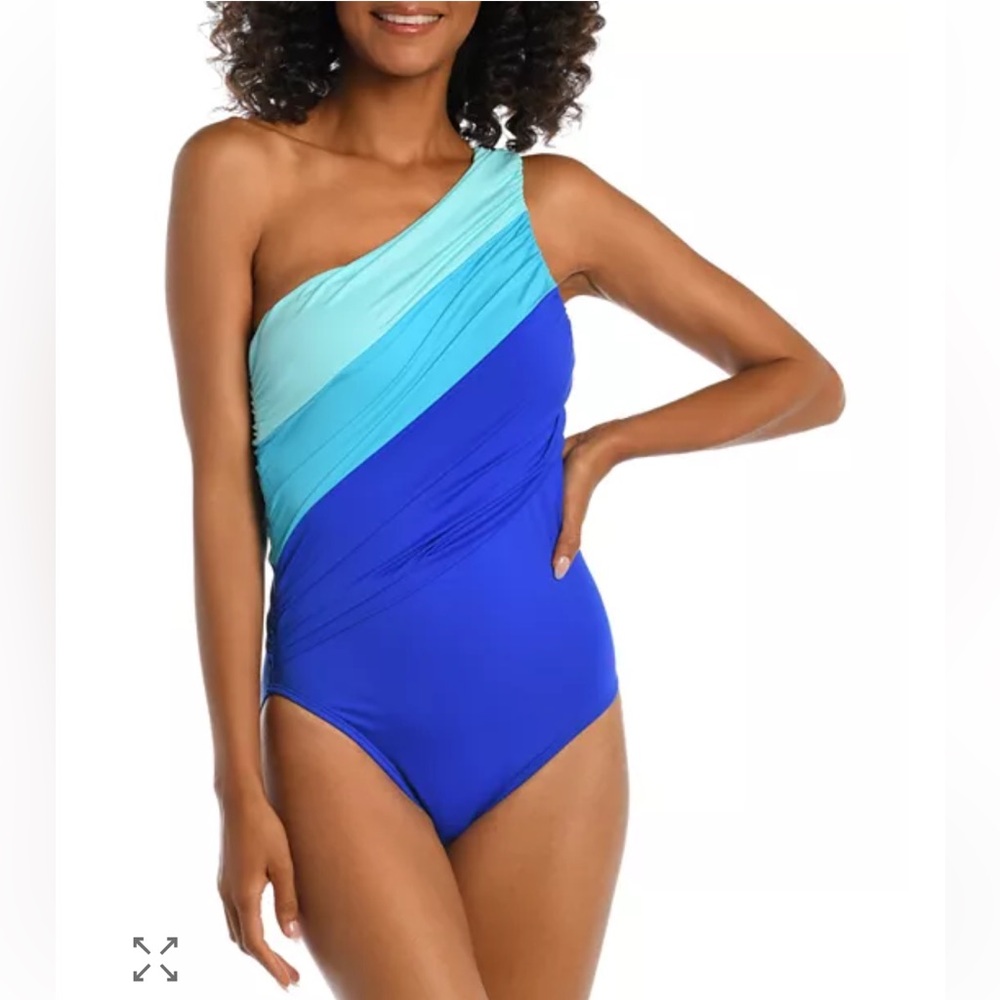 La Blanca One-Shoulder Colorblock Turquoise and Royal Blue Swimsuit